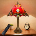 12 Inch Baroque Style Tiffany Table Lamp, Vintage Stained Glass Desk Lamp with Remote Control, 3 Color Temperature & Brightness Level for Office Home Bedroom Living (Red)