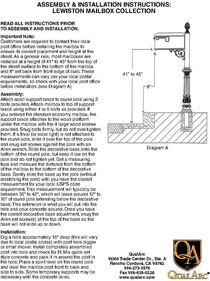 LMPST-E1-LKIT-701-WHT Lewiston Rust Free Cast Aluminum Locking Mailbox System with Economy Mailbox, Post, Decorative Horsehead Finial & Ornate Base, White
