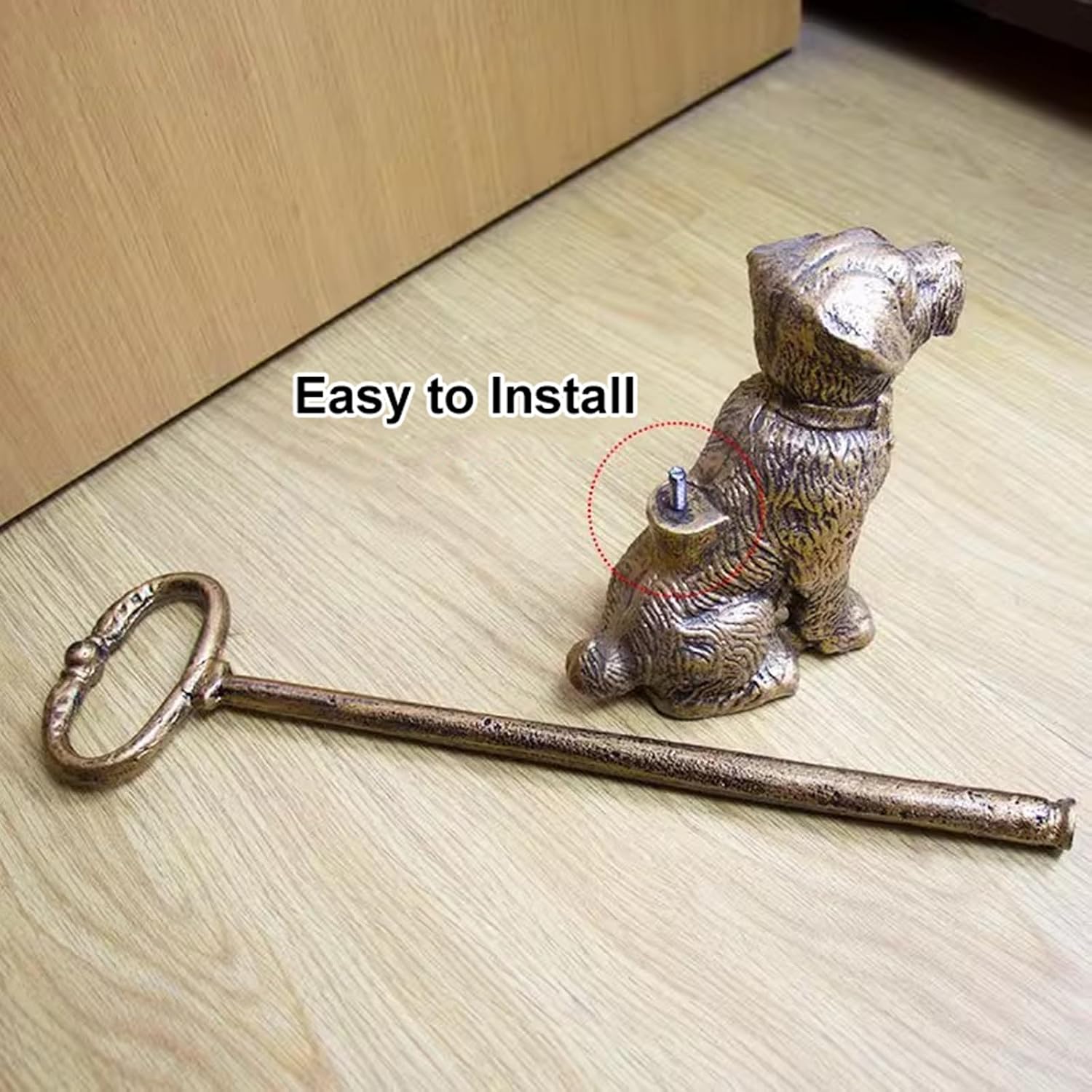 Portable Weighted Door Stop to Keep Door Open, Cast Iron Dog Door Stopper with Handle, Antique Copper, Weight 5.3lb