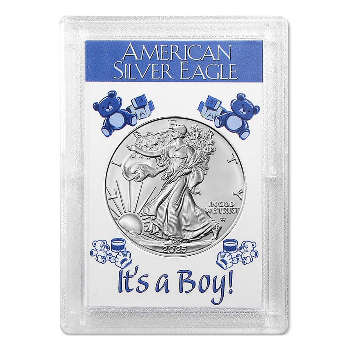 2025 American Silver Eagle in 'It's a Boy' Holder Smyrnacoin Dollar Uncirculated US Mint
