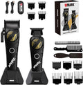 WMARK Professional 2-Piece Haircut Kit for Barber - High-Speed Clipper (7500/8500rpm) & Detail Trimmer (6500/7500rpm), Ceramic Blades, Rechargeable Lithium-Ion Batteries, NG-8613 KIT (Black)
