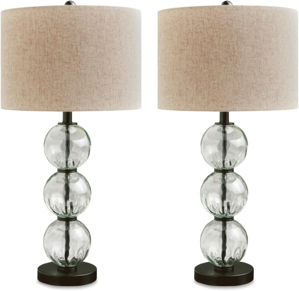 Signature Design by Ashley Airbal Modern 29.5' Glass and Metal Table Lamp, Set of 2, Black & Glass