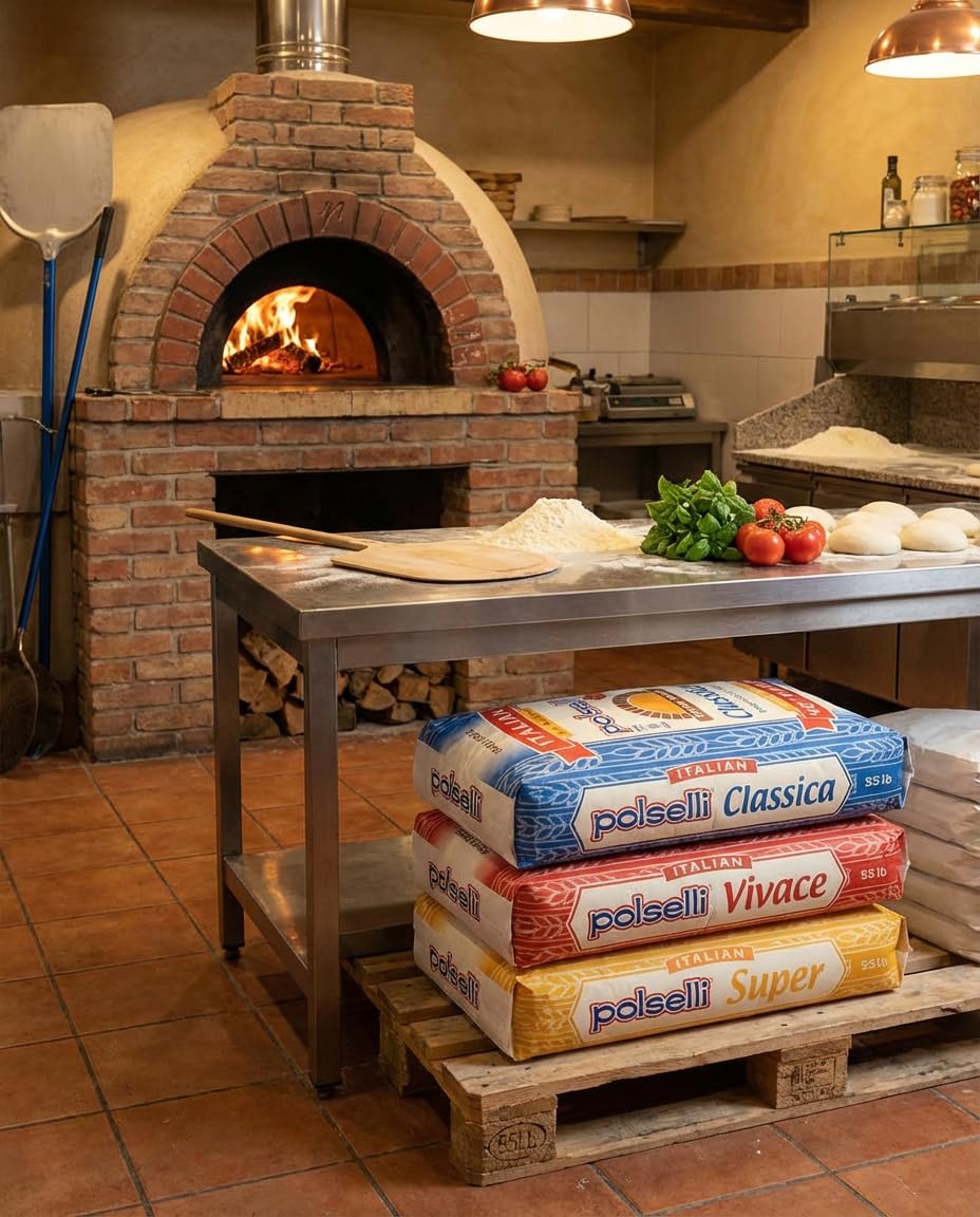 POLSELLI Classica, Tipo 00 Double Zero Flour, Soft Wheat, 25 kg (55 lbs) | All-Natural Type '00' European Flour For Pizza, Bread, Pastas, 8+ Hour Rise Dough; Unbleached, Unbromated, No Additives.