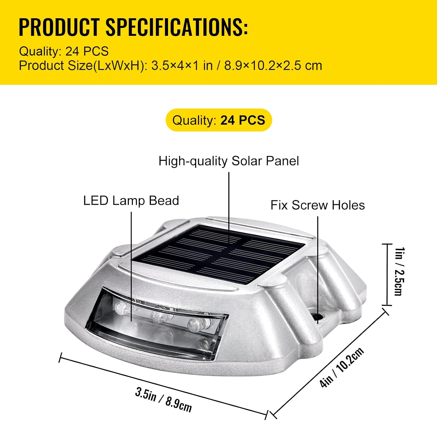 Happybuy Driveway Lights 24-Pack Solar Driveway Lights Bright White with Screw Solar Deck Lights Outdoor Waterproof Wireless Dock Lights 6 LEDs for Path Warning Garden Walkway Sidewalk Steps