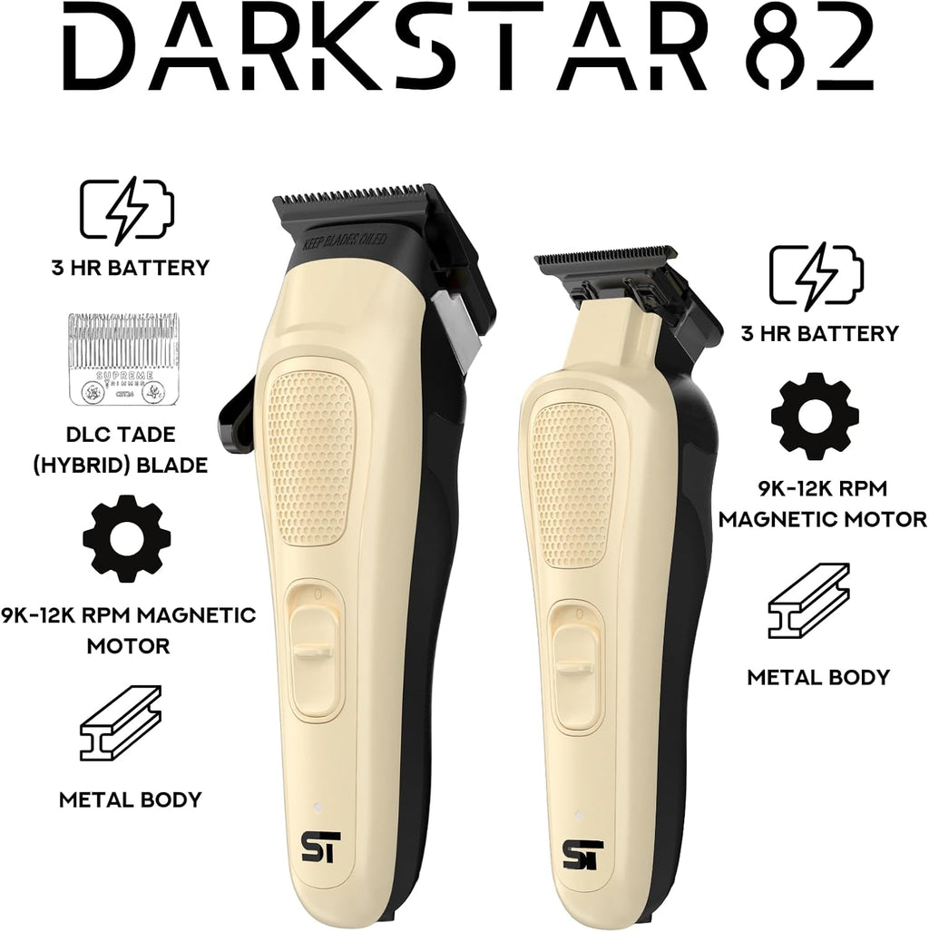 Supreme Trimmer Darkstar 82 Metal Body Clipper & Trimmer Set with Magnetic Vector Motor | 180 Min Run Time, 9100 RPM Professional Hair Clipper & Beard Trimmer | Low Noise, DLC Blades | STC82 + ST800