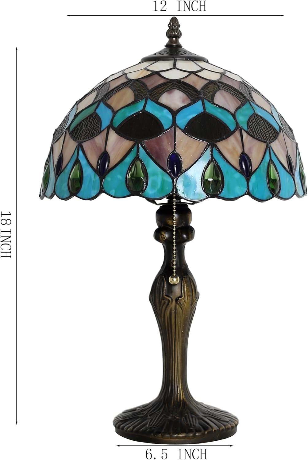 Tiffany Lamp Stained Glass Table Lamp Bedside Reading Lamp 12 x 19' Blue Phoenix Tail Style Decorative Lamp for Desk Study Living Room Bedroom Office Decor Gift