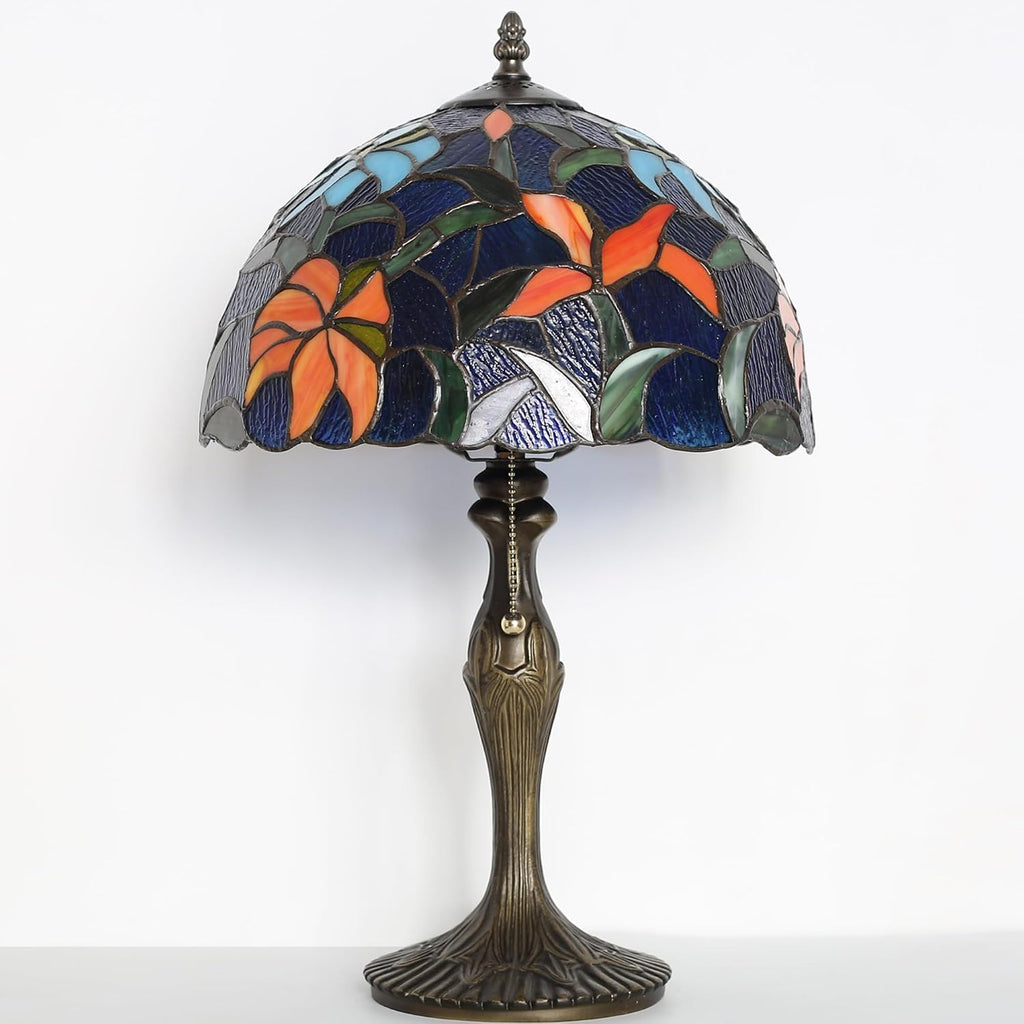 Tiffany Lamp Stained Glass Table Lamp Bedside Reading Lamp 12 x 19' Irises Style Decorative Lamp for Desk Study Living Room Bedroom Office Light Decor Gift