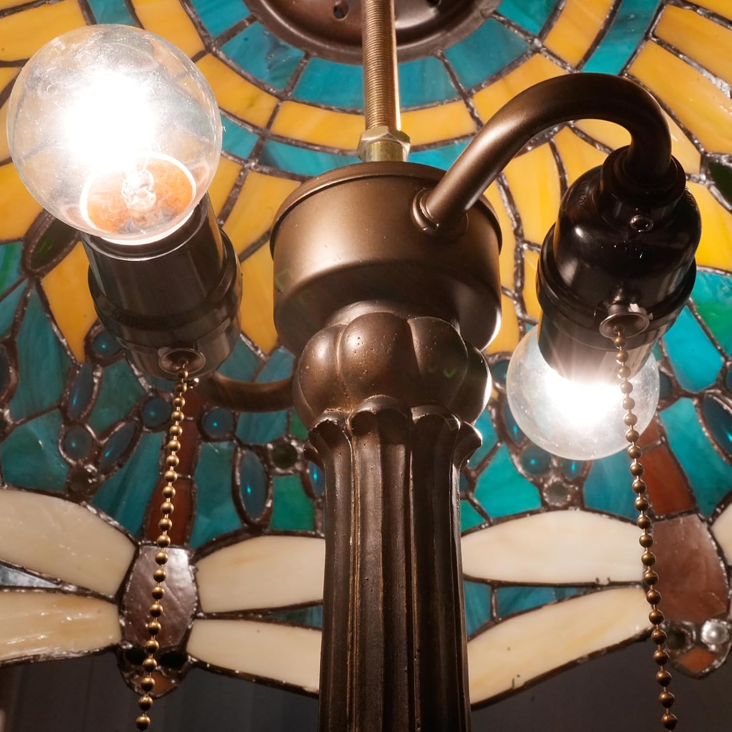 Tiffany Lamp Dragonfly Style Stained Glass Table Lamp 16X16X23 Inch Home Office Bedroom Bedside Light Vintage Unique Esthetic Decor Light (Bulb Include)