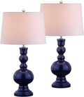 JONATHAN Y 28.5' Navy Glass Table Lamp Set of 2 for Living Room Bedroom Decor, Modern Bedside Lamps with White Linen Shade, LED Bulbs Included (JYL1061E-SET2)