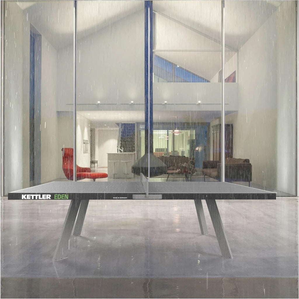 KETTLER Eden Weatherproof Stationary Outdoor Table Tennis Table with Galvanized Steel Legs and Permanent Net and Post System