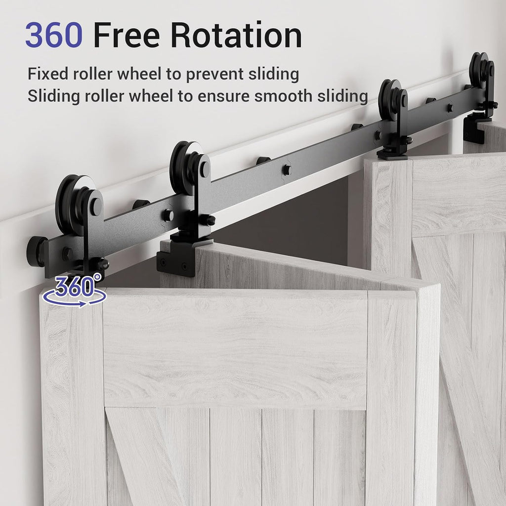 CCJH 48' Bi-Folding Sliding Barn Door Hardware Kit for 4 Doors,Slide Smoothly Quietly,Black Track Top Mount Roller,No Door