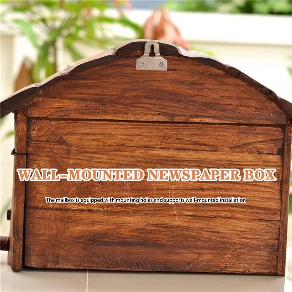 Antique Thai Wooden Mailbox - Farmhouse Wall Post Box with Bill Slot, Vintage Outdoor Garden Decor, Original Texture