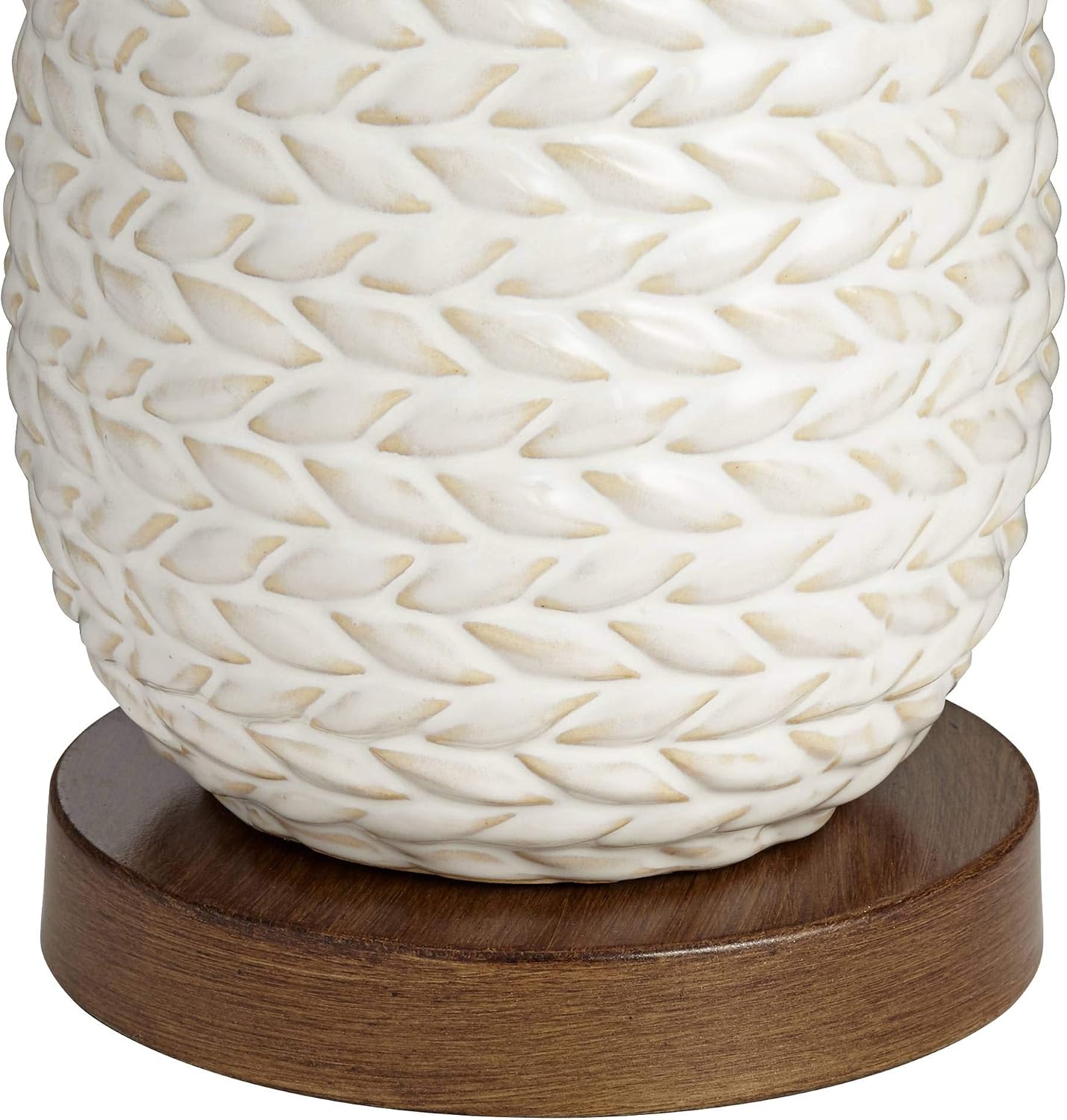 Possini Euro Design Kingston Mid Century Modern Table Lamp 32 3/4' Tall White Grooved Patterned Ceramic Taupe Drum Shade for Bedroom Living Room House Bedside Nightstand Home Office Entryway Family