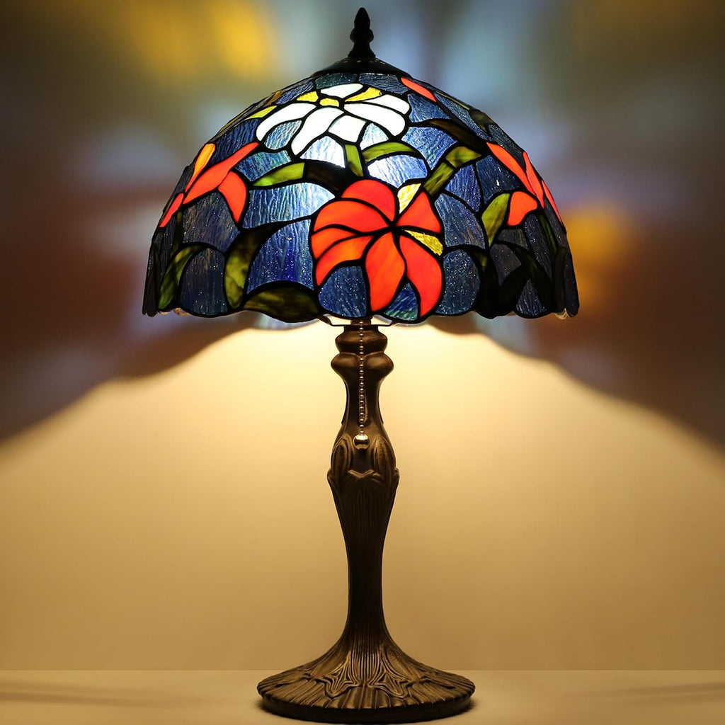 Tiffany Lamp Stained Glass Table Lamp Bedside Reading Lamp 12 x 19' Irises Style Decorative Lamp for Desk Study Living Room Bedroom Office Light Decor Gift