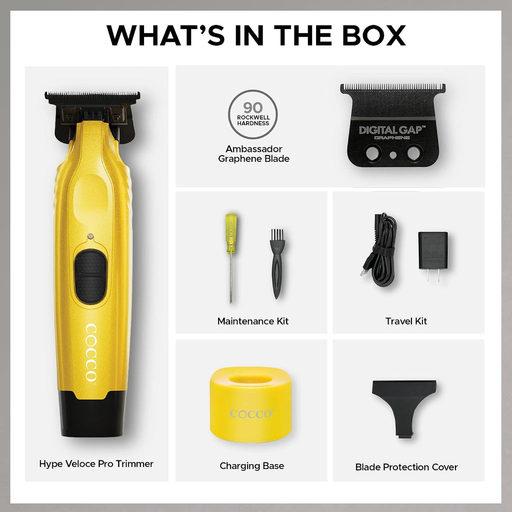 Cocco Hyper Veloce Pro Trimmer, Digital Gap Graphene Blade Edger, High-Torque Brushless BLDC Motor, Cordless, All-Metal Design, Lithium-Ion Battery, Charging Base Included
