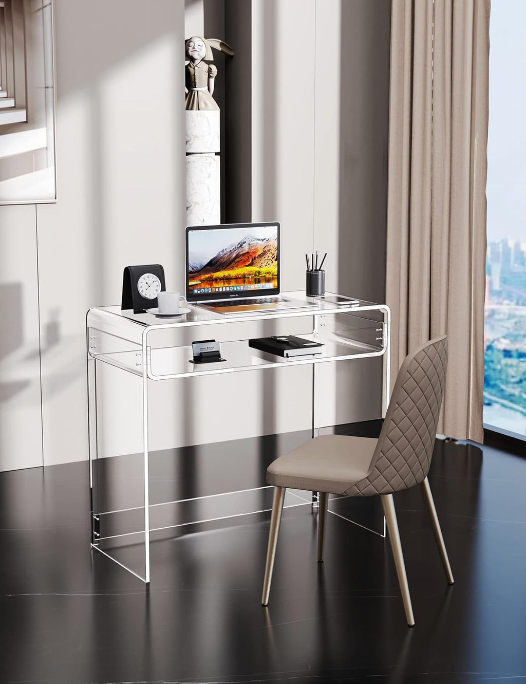 Acrylic Desk Laptop Study Table Home Office Console Table Entrance Tables, 33.5'' x 15.7'' x 29.5'' (Clear)