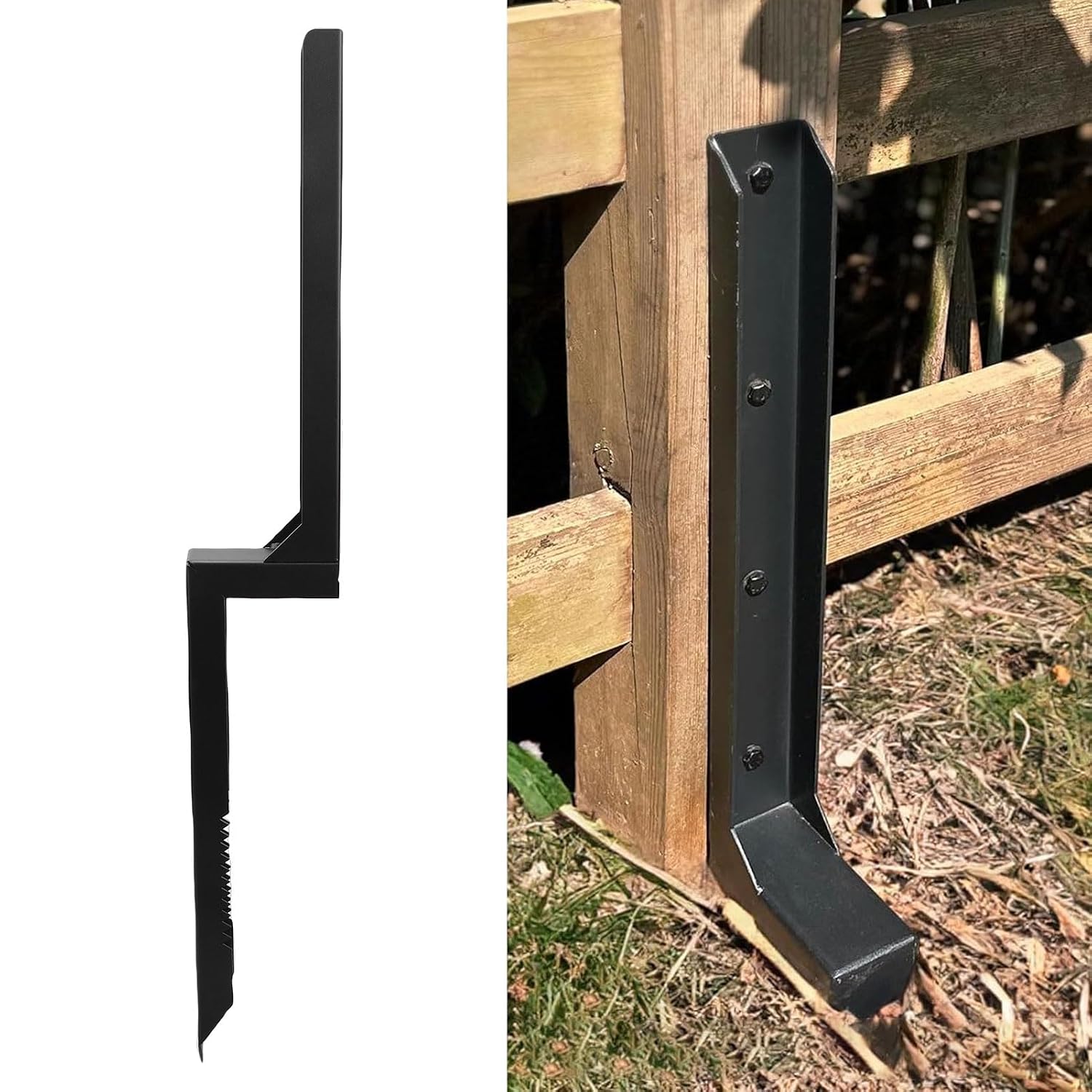 Luocute Fence Post Repair Kit, Heavy Duty Steel Anchor Stakes with Gloves and Screws Accessories for Broken Tilted Wood Support, Agricultural Fencing Decking Posts