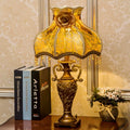 SEESIRHOP Vintage Table Lamp Flower 1 Light Floral Victorian Lamp Beaded Fringe Lamp Brown Fabric Lampshade European Nightstand Lamp with Lace