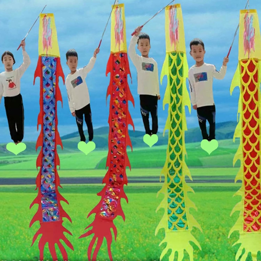 Chinese Silk Dragon Dance 3D Dragon and Lion Dance Props Dragon Ribbon Streamer Rod+Silk Cloth 3D Dragon Ribbon Streamer