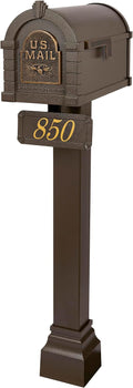 Gaines - Keystone Standard Post and Mailbox Package with Personalized Address Plaque and Decorative Cuff (Bronze with Antique Bronze Eagle)