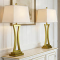 Maxax Contemporary Table Lamps Set of 2, Brass Gold 30.75'' Tall Metal Bedside Lamps with White Rectangular Shade, 3 Way Dimmable Large Nightstand Lamp for Living Room Bedroom for Home Office Entryway