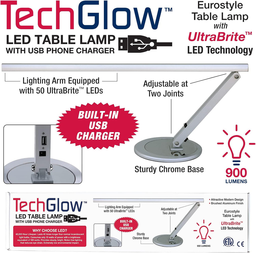 Americanails TechGlow Adjustable LED Table Lamp with USB Charging Port, Anti-Glare & Flicker Eye Care Desk Lamp | Bright 900 Lumens for Home & Office | Ideal for Nail Station