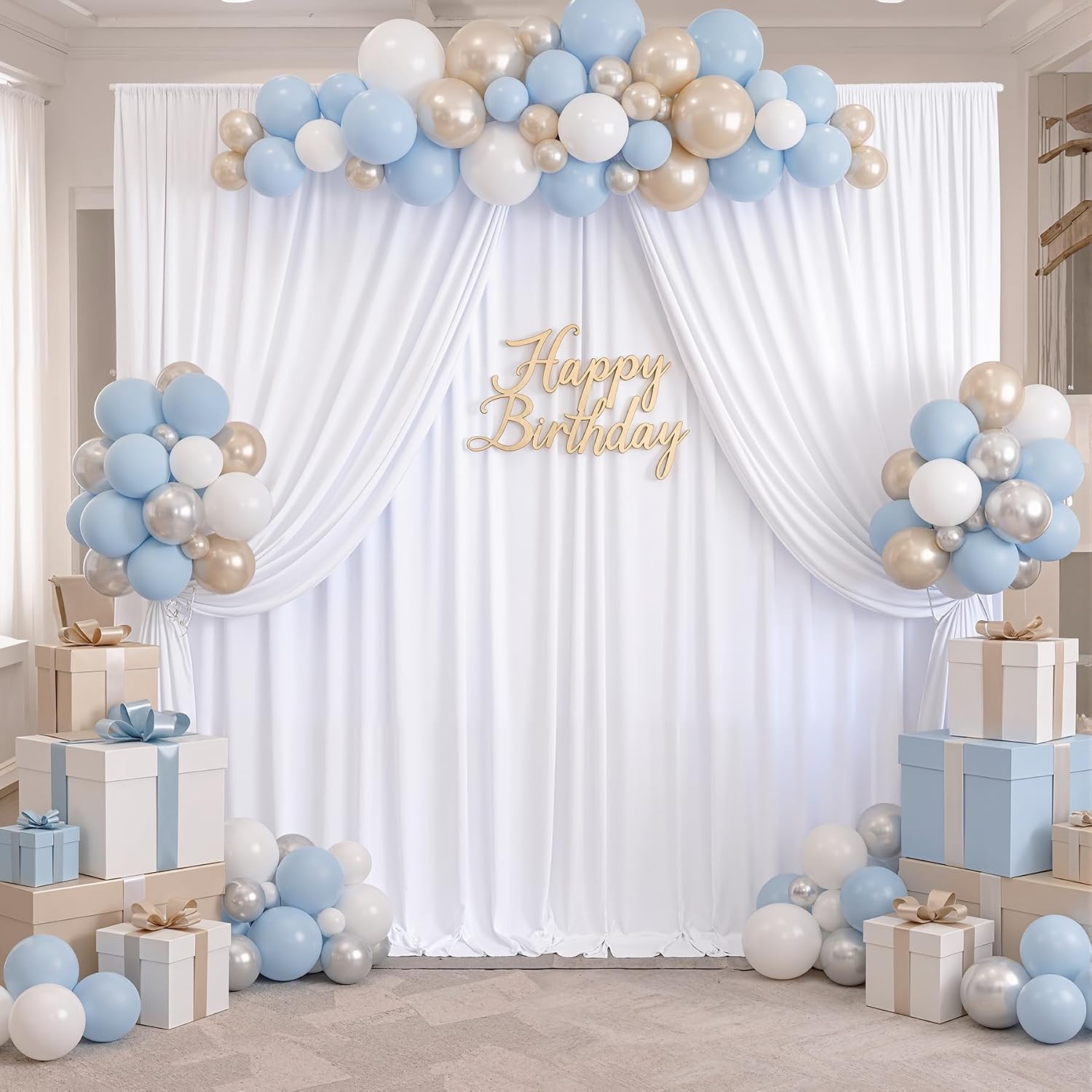 60ftx10ft Wrinkle Free White Backdrop Curtains for Parties, Silky Polyester Photo Backdrop Drapes 12 Panels 5x10ft Back Drop Cloth for Wedding Birthday Baby Shower Photography Background