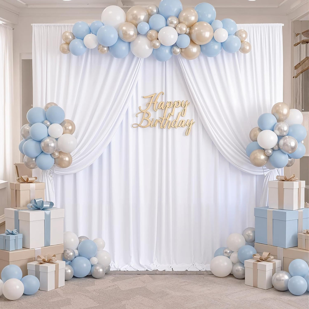 50ft×10ft Wrinkle Free White Backdrop Curtain for Parties, 10 Panels 5×10ft Polyester Photo Backdrop Drapes Wedding Back Drop Cloth for Birthday Baby Shower Photography Background Curtains