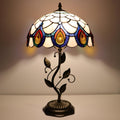 Tiffany Lamp Pink Peacock Tail Style Stained Glass Table Lamp Desk Bedside Reading Light 12X12X19 Inches with Metal Leaf Base