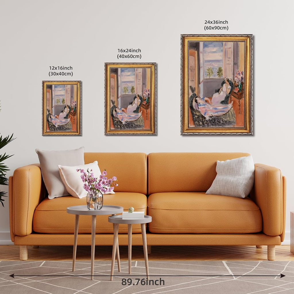 Large Framed Interior with Two Figures Open Window By Henri Matisse Canvas Wall Art Poster Oil Paintings Reproduction Classic Colorful European Artwork Prints for Bedromo Home Decor 24x36inch