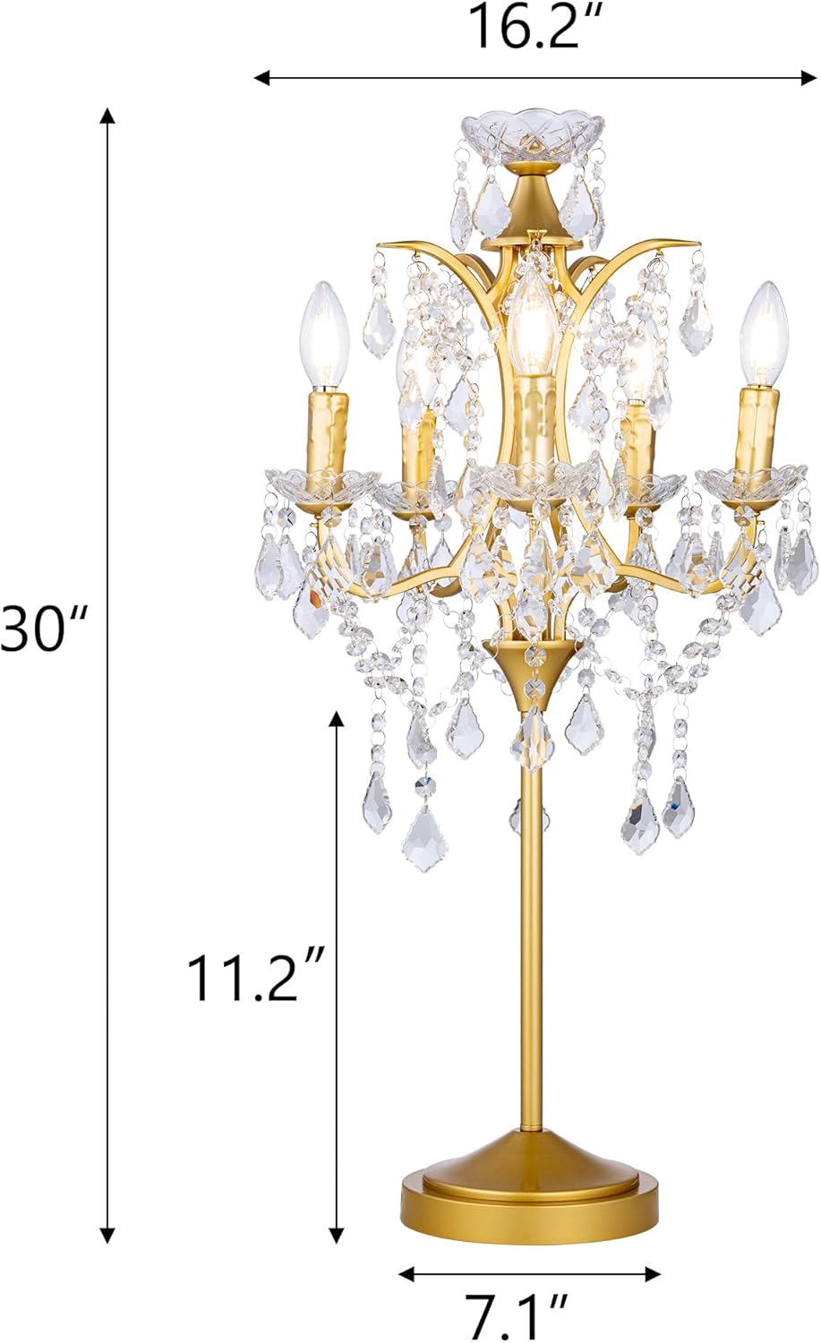 TOCHIC 5-Light Farmhouse Traditional Crystal Table Lamp, Golden Craft Candelabra Lighting Fixture 30'' Tall for Living Room, Reading Room, Bedroom, Office