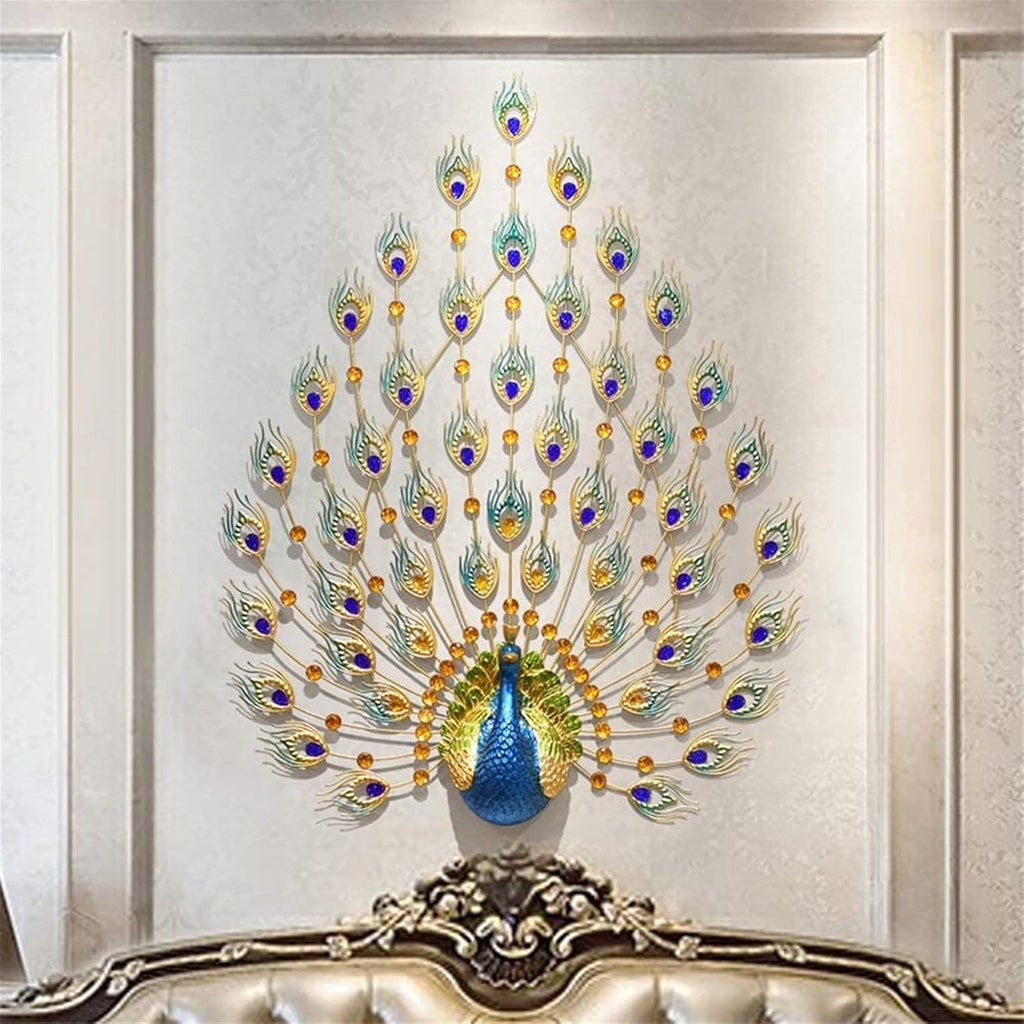 SOSSEG Wall Decor Large Metal Wall Decoration- Art Wall Hanging， Metal Art Peacock Wall Decor with Rhinestone Tail - Indoor Outdoor Garden Wall Hanging 41x29 Inch