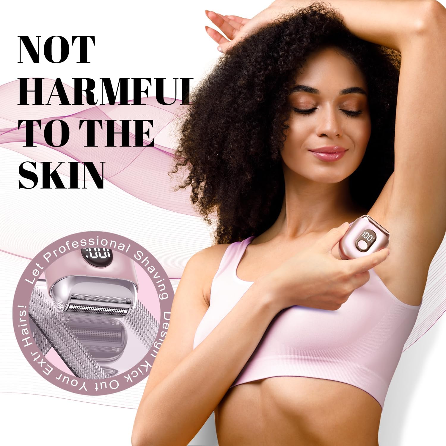 Cordless Electric Razors for Women: Mini Electric Shaver with Big LED Display - Rechargeable Bikini Trimmer - IPX7 Waterproof Wet Dry for Face Body Legs (Light Pink)