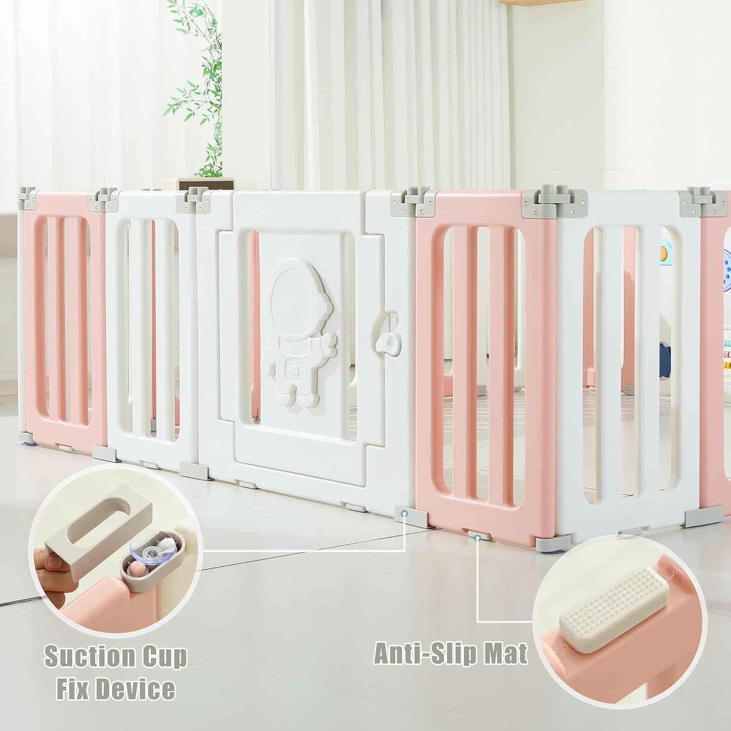 Bestgame Baby Play Pen, Foldable Play Pens for Babies and Toddlers, 22 Panels Extra Large Baby Playpen, Astronauts Portable Fence, Kids Gate Playpen Yard - Pink
