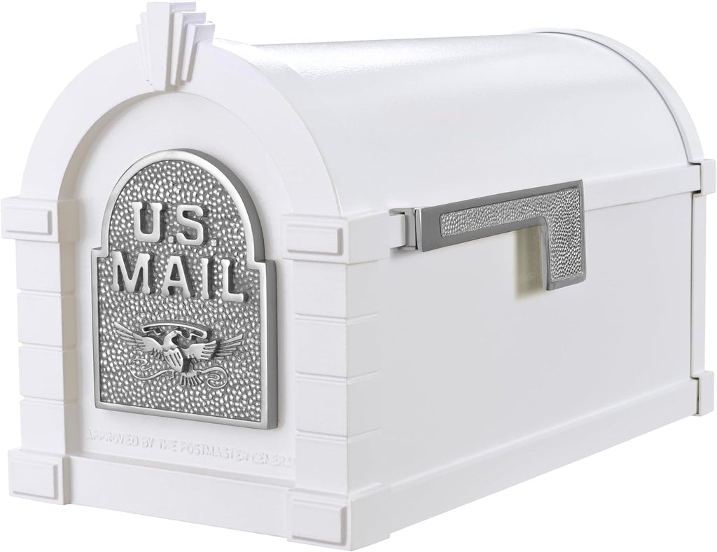 Gaines Keystone Series Mailbox - White with Satin Nickel Eagle