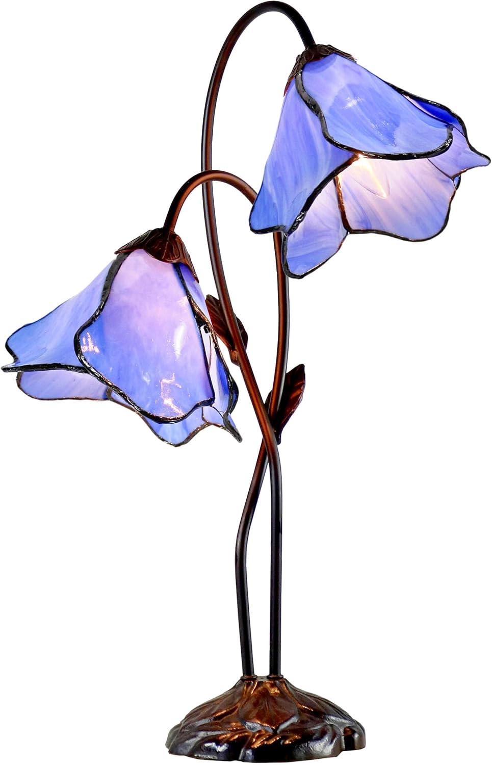 Dale Tiffany TT12147 Poelking 2-Light Blue Lily Table Lamp, Dark Antique Bronze