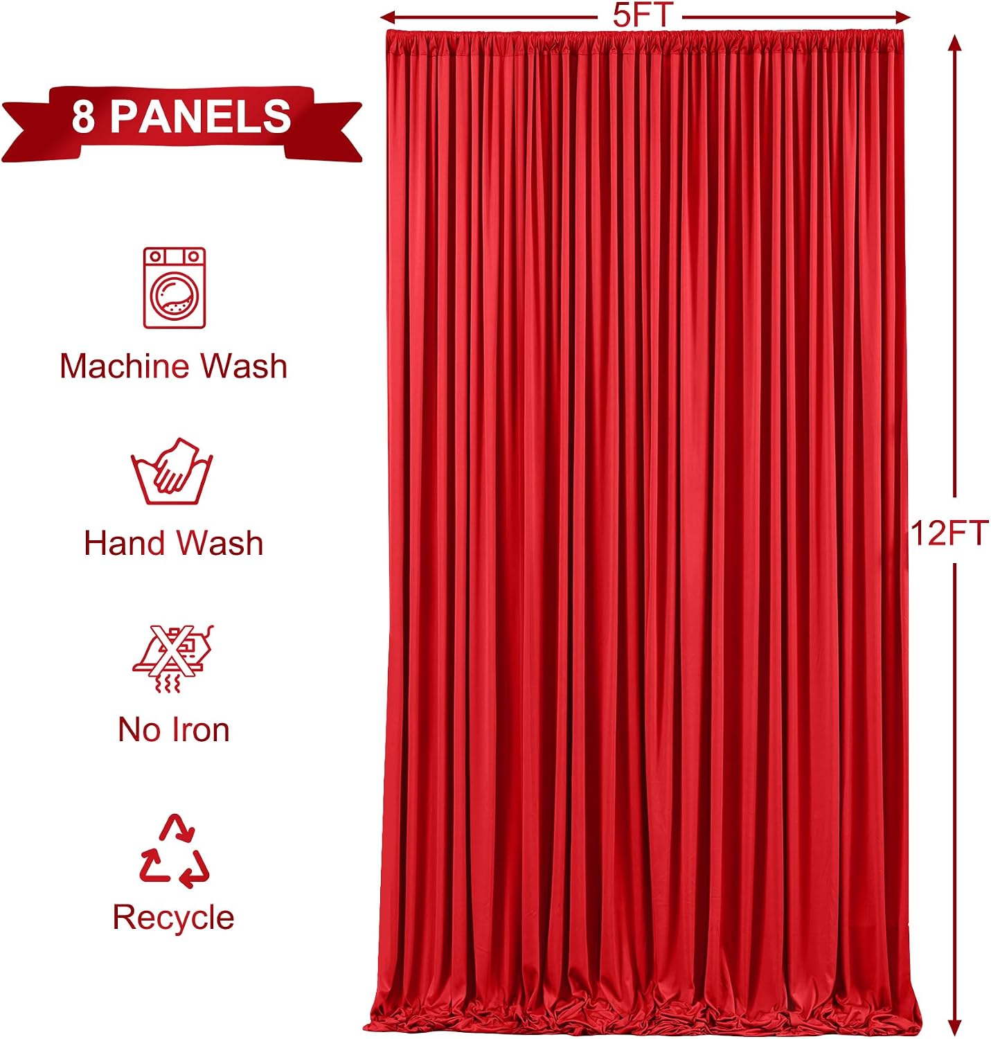 8 Panels Red Backdrop Curtains for Wedding Party Wrinkle Free Backdrops Curtain Drapes Fabric Decorations Photo Back Drop Cloth for Baby Shower Photography Stage Reception 40ft(W) x 12ft(H)