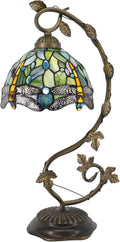 Tiffany Table Lamp, Stained Glass Desk Reading Light,Metal Leaf Table Lamp Base 8X10X21 Inches (Brown Dragonfly)