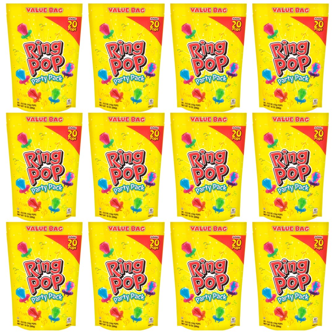 Ring Pop Individually Wrapped Bulk Lollipop- Variety Party Pack, 20 Lollipops per Bag (Case of 12 Bags)
