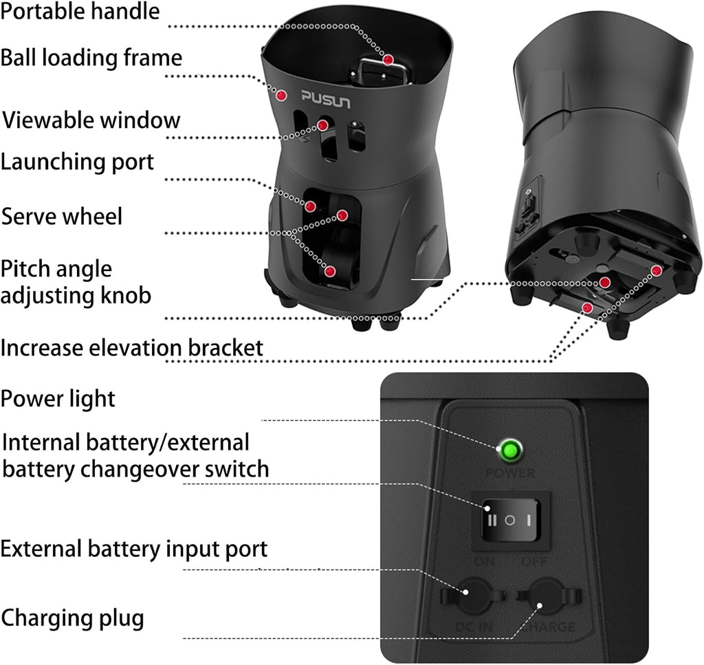 PT-MINI PRO-【Portable & Smart Tennis Ball Machine】 Perfect for Beginner Training | 65+ Ball Capacity | 3-5 Hours Battery Life | Speed 8-60km/h | Fixed Toss | Controlled via Mobile App