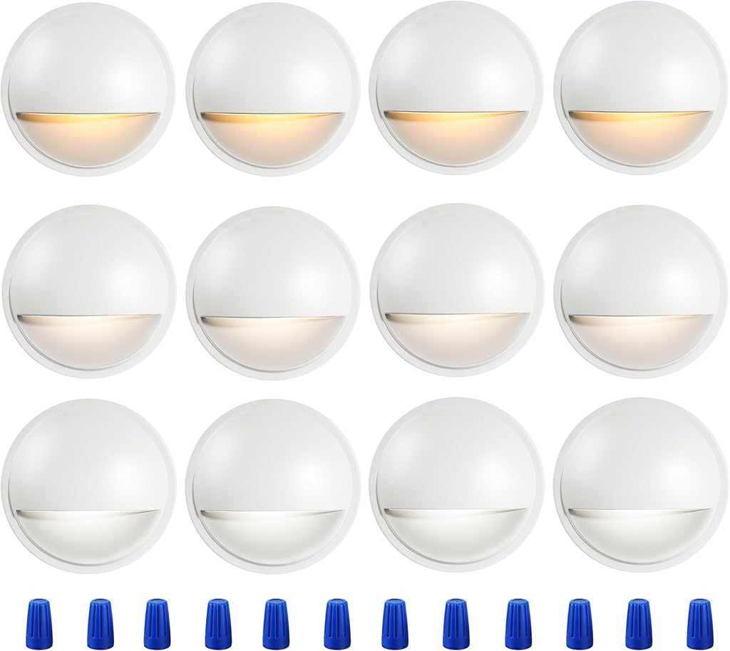 CLOUDY BAY [12 Pack] 3CCT Low Voltage LED Deck Lights Outdoor,2700K/3500K/5000K Selectable,Landscape Step Stair Railing Fence Light Wired,3W,12V-24V AC/DC Deck Lighting Fixtures,White