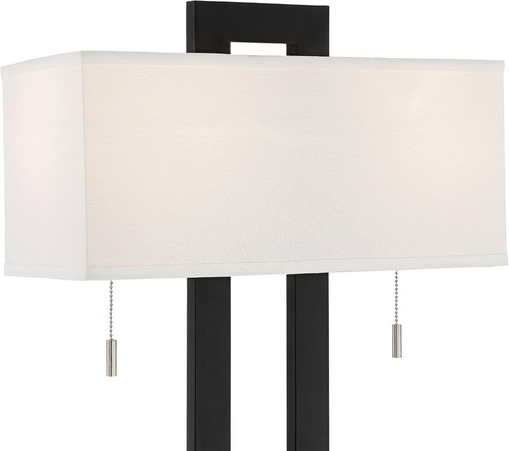 360 Lighting Neil 26' High Modern Rustic Table Lamp with USB Ports A+C Charging Black Open Metal White Fabric Rectangular Shade for Bedroom Living Room House Home Bedside Nightstand Office Family