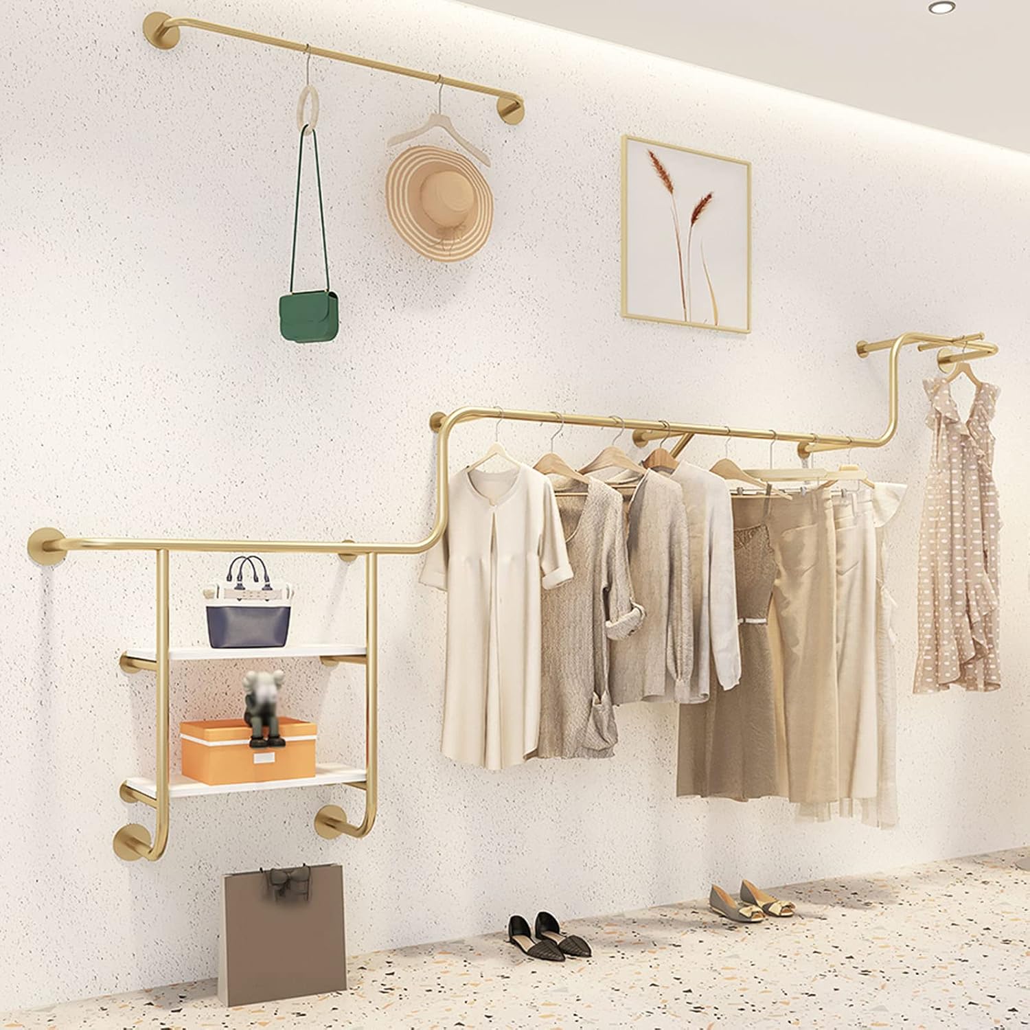 Metal Wall Mounted Clothing Rack,Modern Creative Clothing Rack for Retail Stores,Closet Storage,Clothes Organizer,Shoe Bag Organizer,Clothes Saving Space (300cm