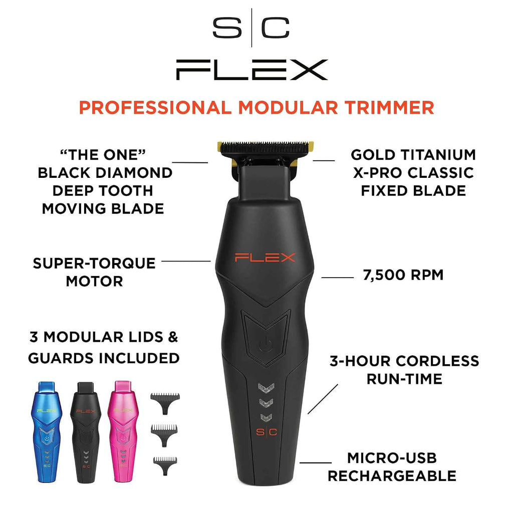 Stylecraft Flex Professional Modular Super-Torque Motor Cordless Hair Trimmer with 3 Modular Body Lids