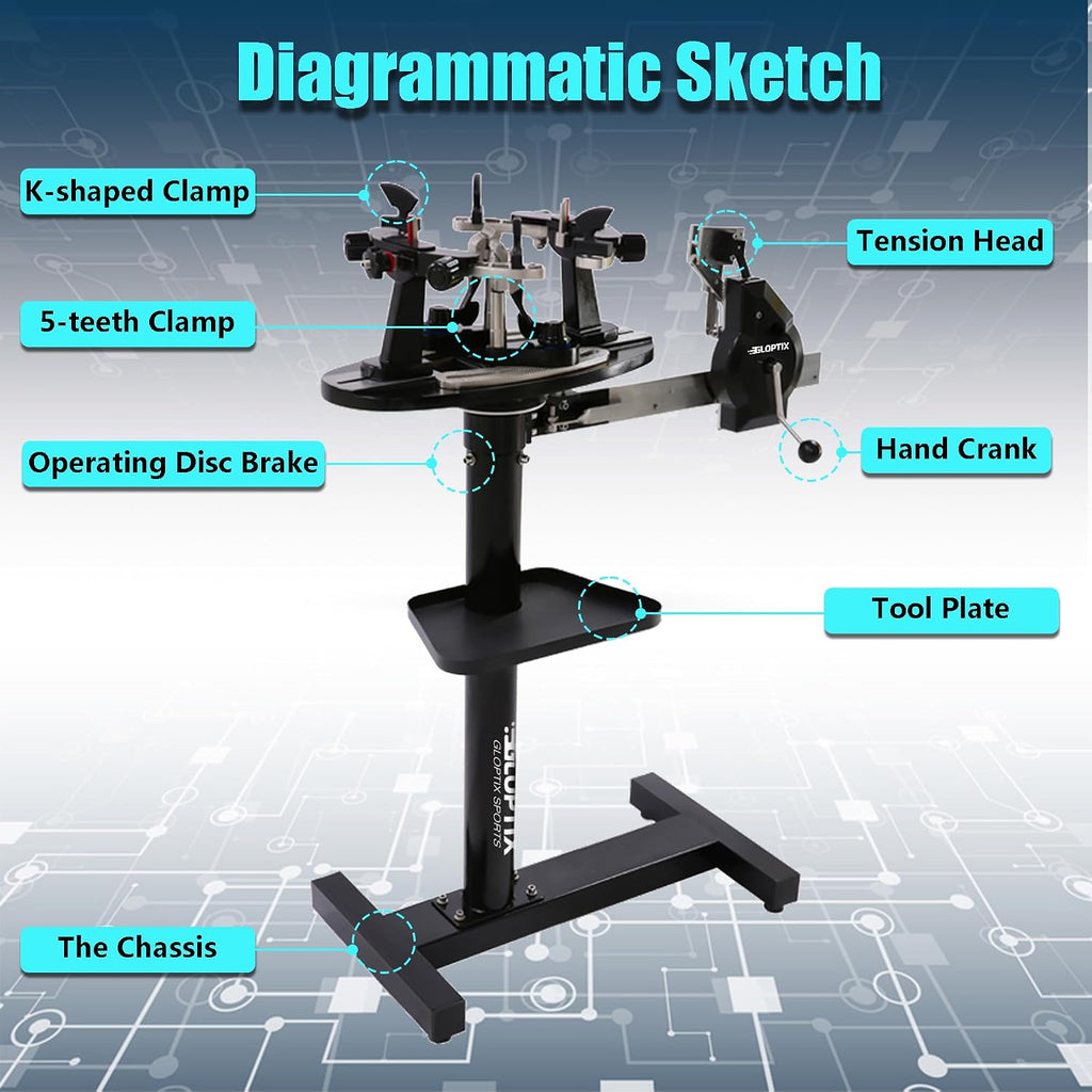 GT-210 Tennis Racket Stringing Machine Manual Vertical Progression Racket String Tools, with Tools and Accessories