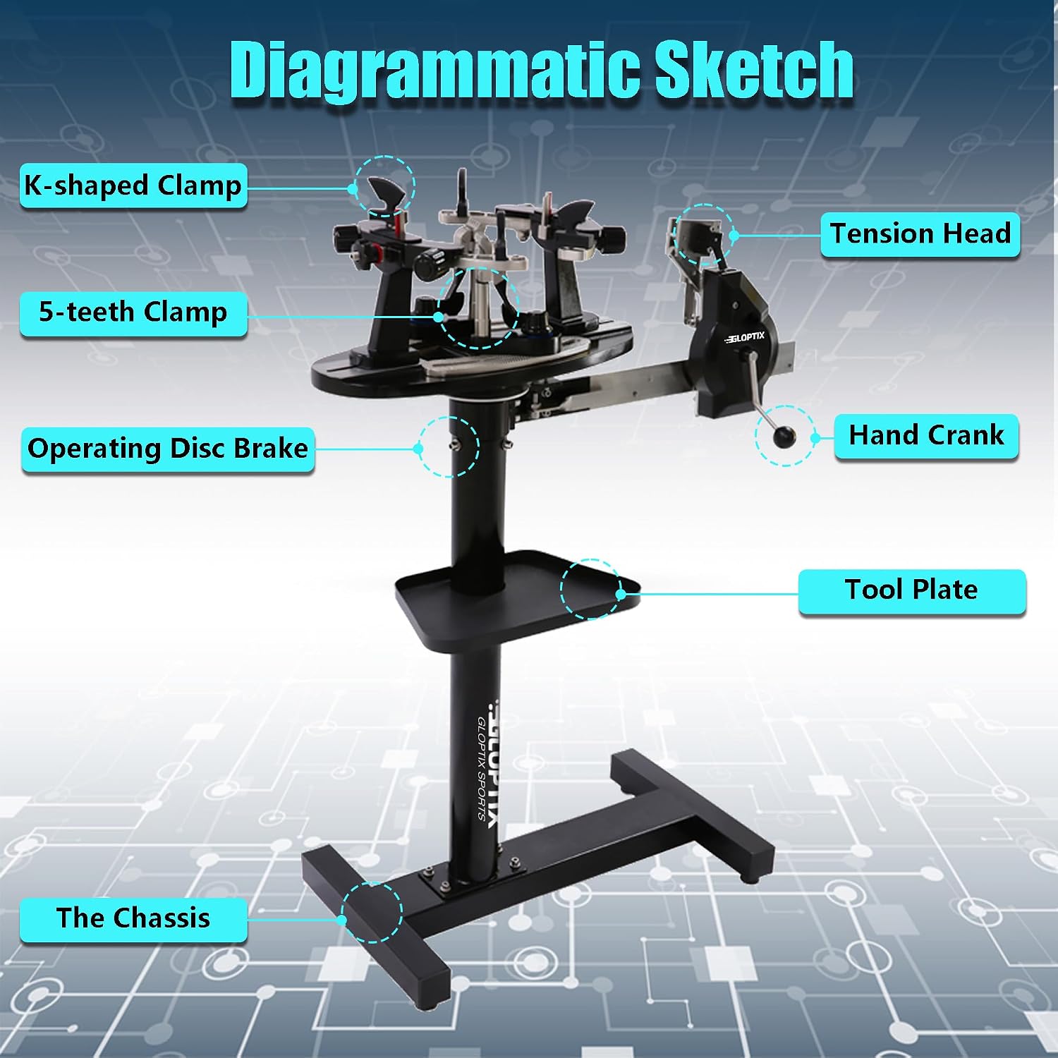 GT-210 Tennis Racket Stringing Machine Manual Vertical Progression Racket String Tools, with Tools and Accessories