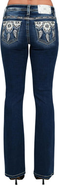 Miss Me Women's Reverie Dreams Dreamcatcher Embellished Pockets Mid-Rise Bootcut Jeans