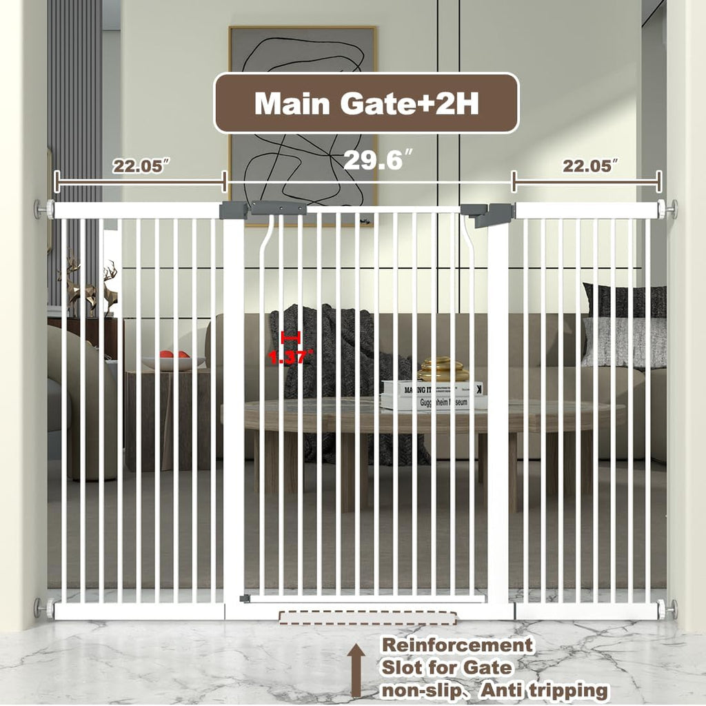 41' Extra Tall and Wide Baby Gate, 74.2-76.7'' Wide Pet Cat Gate for Doorway, Extra Wide Pressure Mounted Child Door with Expansion Kit, Metal Safe Gate, Tall Dog Gate, White