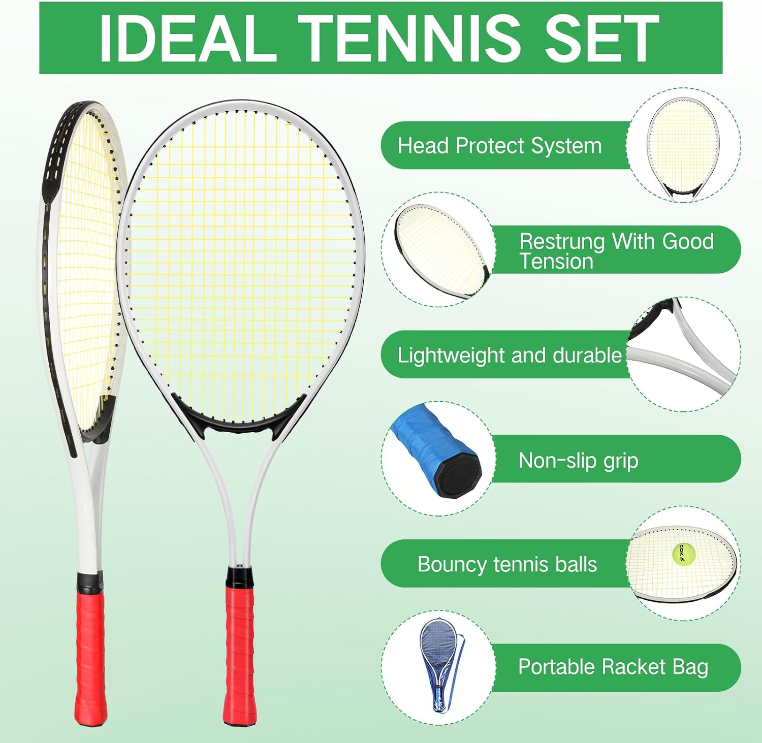 12 Pcs Tennis Rackets for Adult Recreational 12 Players 27'' Tennis Racket Set with 6 Balls Lightweight Tennis Rackets Bulk for Women Men Tennis Training and Beginner with Overgrip and Bag