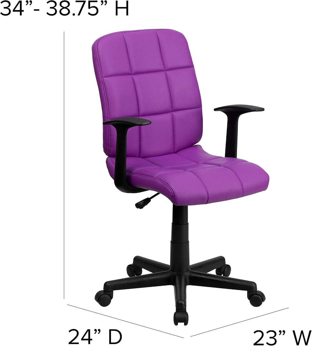 Flash Furniture Clayton Mid-Back Purple Quilted Vinyl Swivel Task Office Chair with Arms